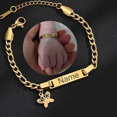 Customized baby bracelet 儿童弯牌手链蝴蝶吊牌名字刻字手链