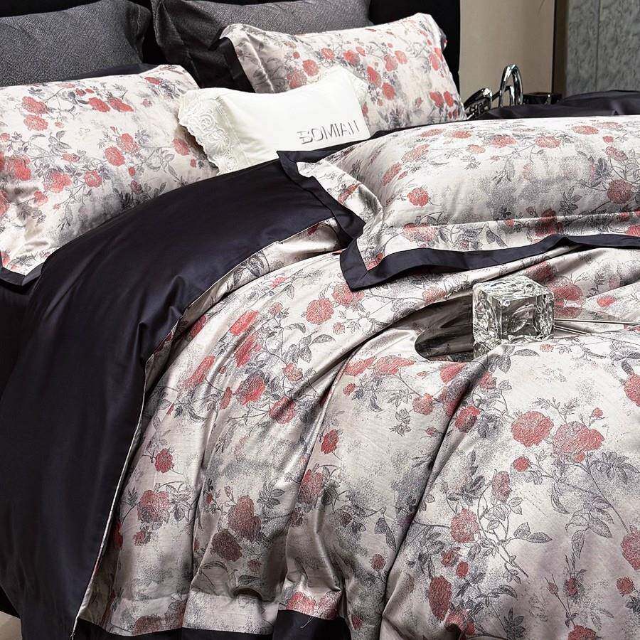 高端色织提花Giza 86埃及长绒棉床品花卉四件套顶奢套件