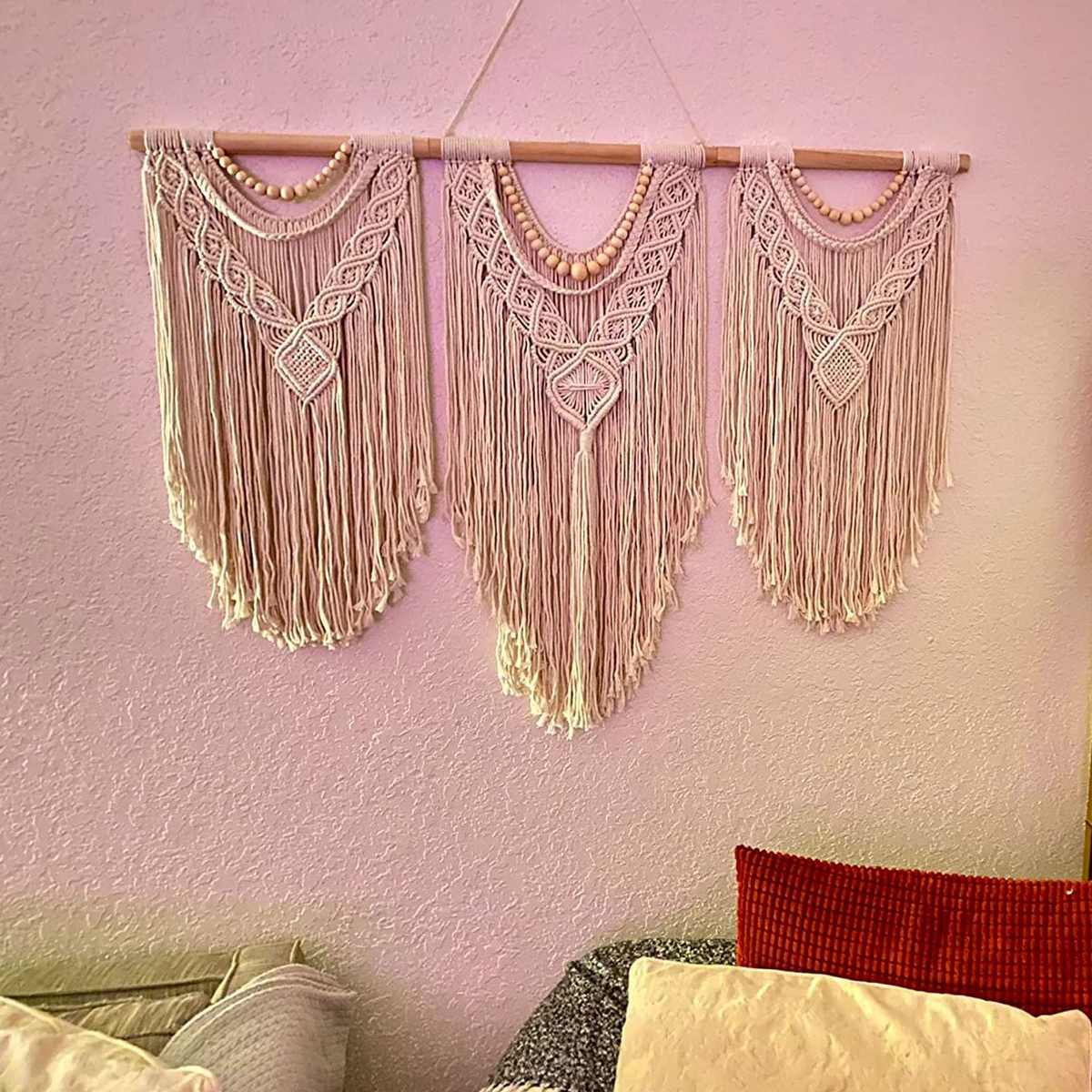 拼接木棍手工编织挂毯 波西米亚风壁毯 民宿房间床头板装饰 外贸
