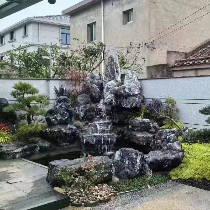 产地直供黑山石原石日式枯山水景观240408池石岸假鱼园林造景黑驳