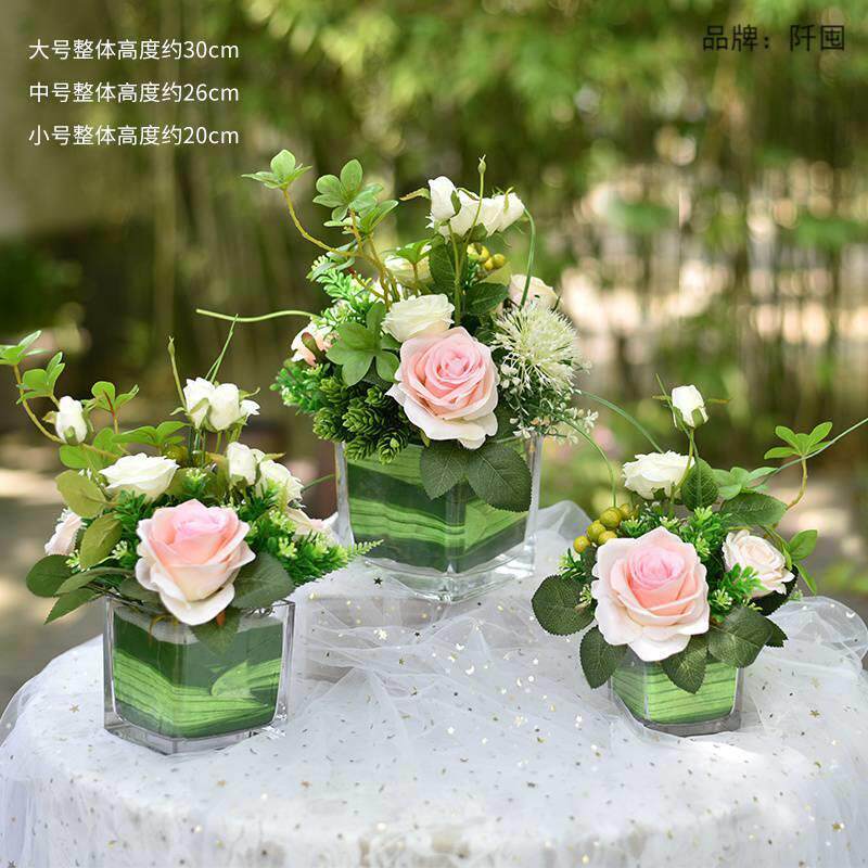 欧润小清新玻璃瓶客厅假花摆件装饰餐桌卧室摆放花卉仿真花盆栽花