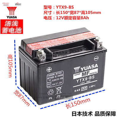 汤浅摩托车电瓶12V9a蓄电池干电池125助力踏板车12v7AH免维护包邮