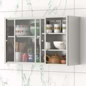 不锈钢化玻璃推拉门厨房吊移架门钢碗柜柜阳台置物浴室储物墙337