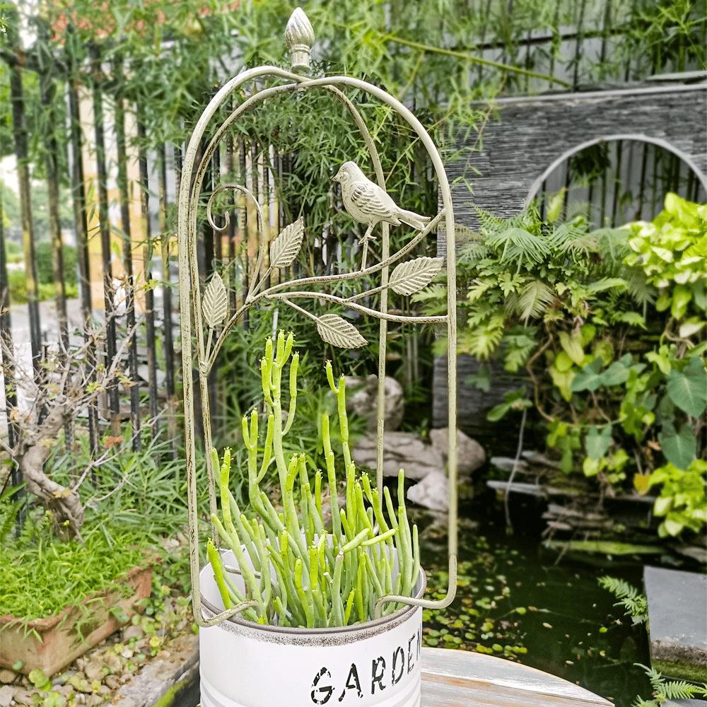 欧式庭院小鸟爬藤植物架覆古做旧阳台花盆架铁线 线莲花铁艺折叠