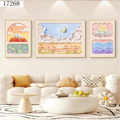 客厅装饰画ins风小清新沙发背景墙挂画软装壁画三联画花卉油画