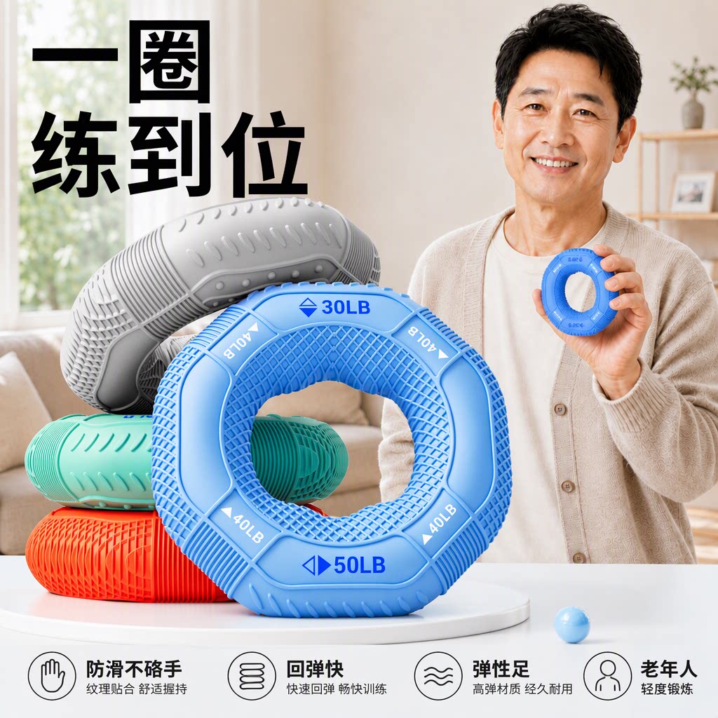 握力圈硅胶握力器一圈三力度男士专业练手力老年人防滑康复训练