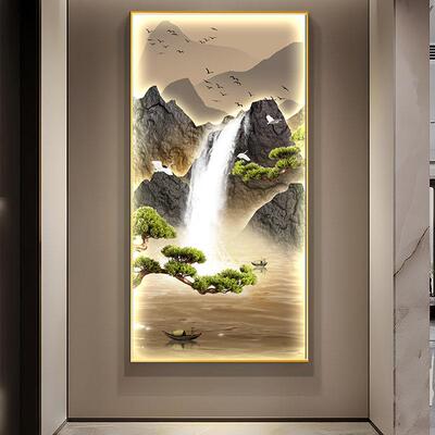 网红入新户门走过道画迎客松廊版客厅灯画中式玄竖关山水壁挂画