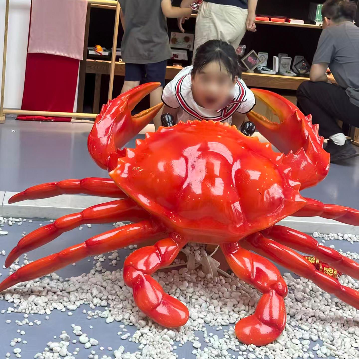 彷真螃蟹龙虾模型玻璃纤维雕塑摆件海鲜饭厅大排档门口落地发光装