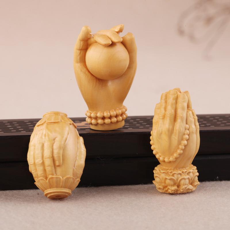 黄杨木雕刻车挂饰品莲花佛手吊坠钥匙扣手工配件根雕工艺品