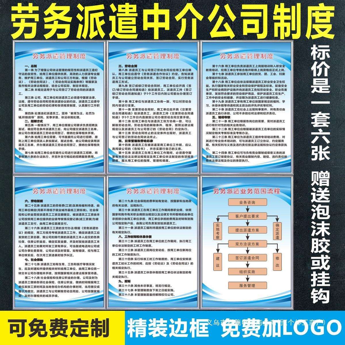 劳务派遣公司规章管理制度劳动纪律人力资源中介办证考核上墙标牌