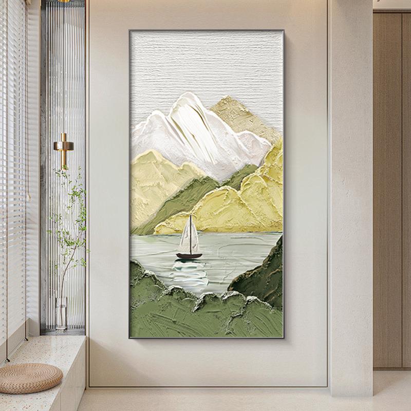 玄关装饰山风水画代轻奢高画档走廊过道挂画奶油SQ1221-2客现厅壁