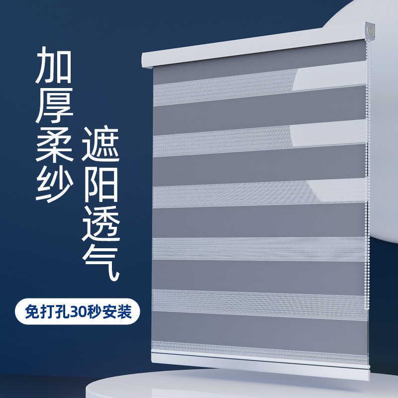 轻奢柔纱帘双层斑马卷帘办公室遮光帘家用客厅卧室书房厨房遮阳帘