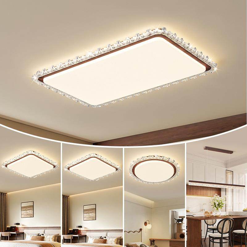 护眼中古风卧室客厅吸顶灯美式复古房间主卧灯木纹色书房中山灯具