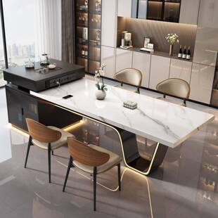 2025新款 极简高级实木岛台餐桌一体家用高端岩板可伸缩吃饭桌 意式