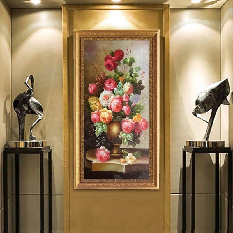 款玄关装饰画过道走新挂画欧大式客廊厅厅单幅竖版G731油画壁画牡