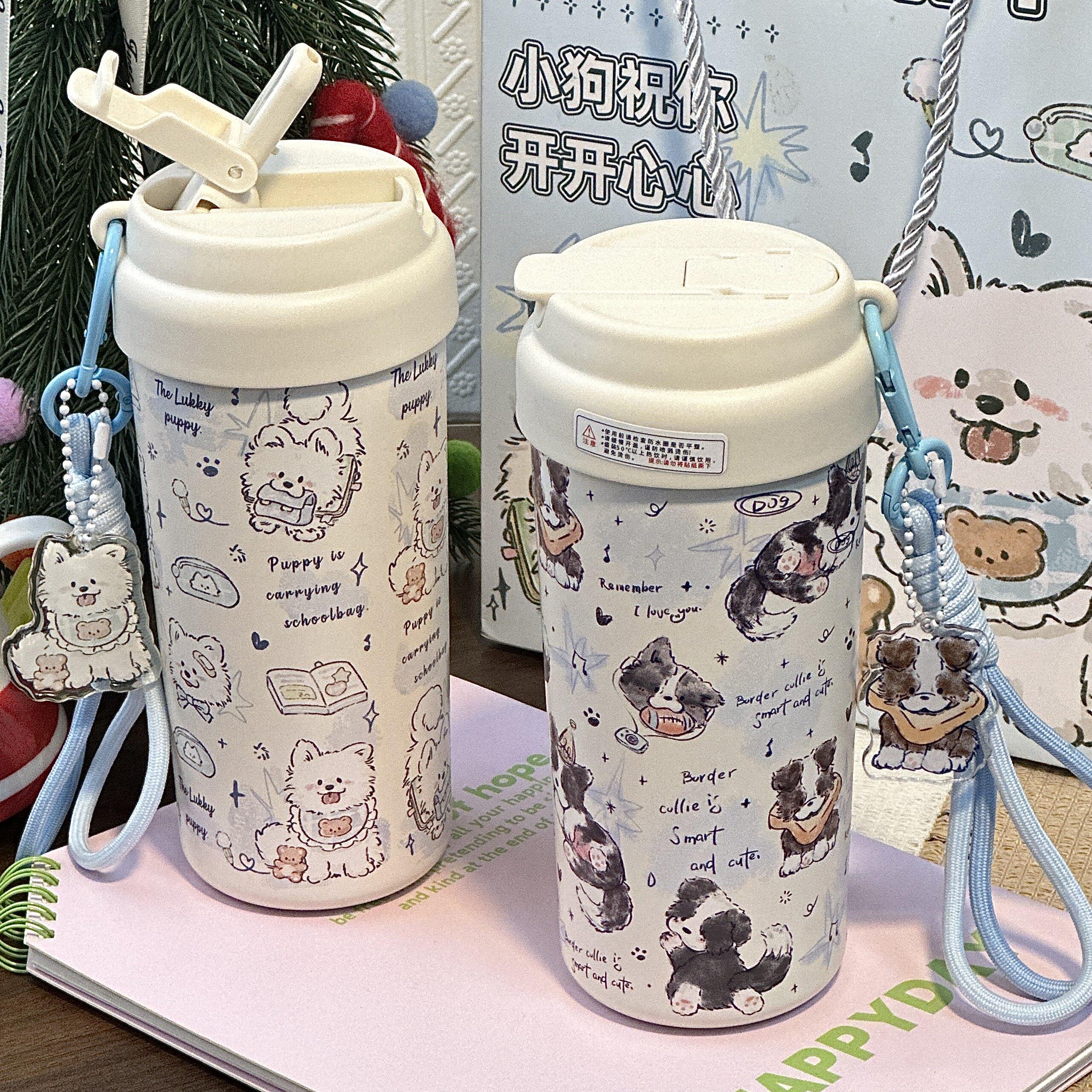 情侣保温杯大容量咖啡不锈钢吸管水杯女保冷陶瓷内胆杯子生日礼物