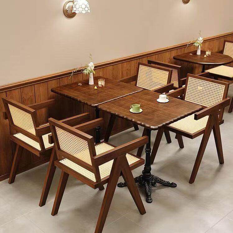 美式复古咖啡厅酒吧实木桌椅组合烘焙甜品奶茶店桌子西餐厅商用桌