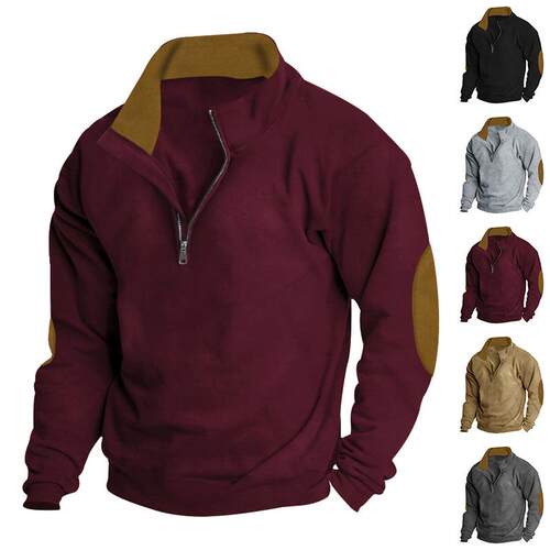 Men's outdoor embroidered color blocked stand up collar