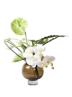 轻奢咖色玻璃小花瓶花艺设计师创意样板房茶几桌面高级感花器插花