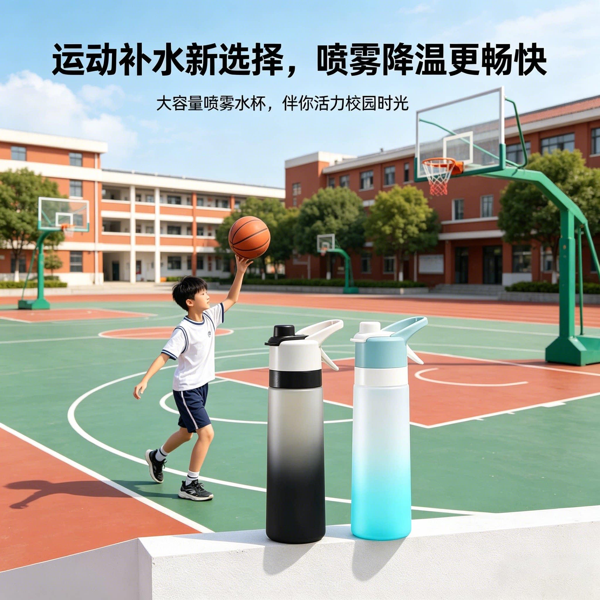 喷雾水杯夏天男生便携式运动随手杯儿童喝水杯子大容量塑料喷水杯