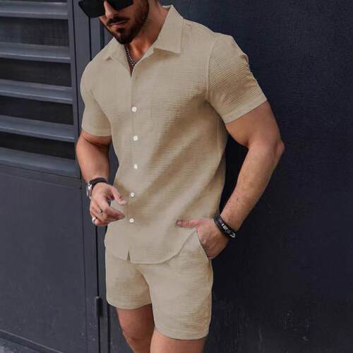 Men's collar shirt shorts set