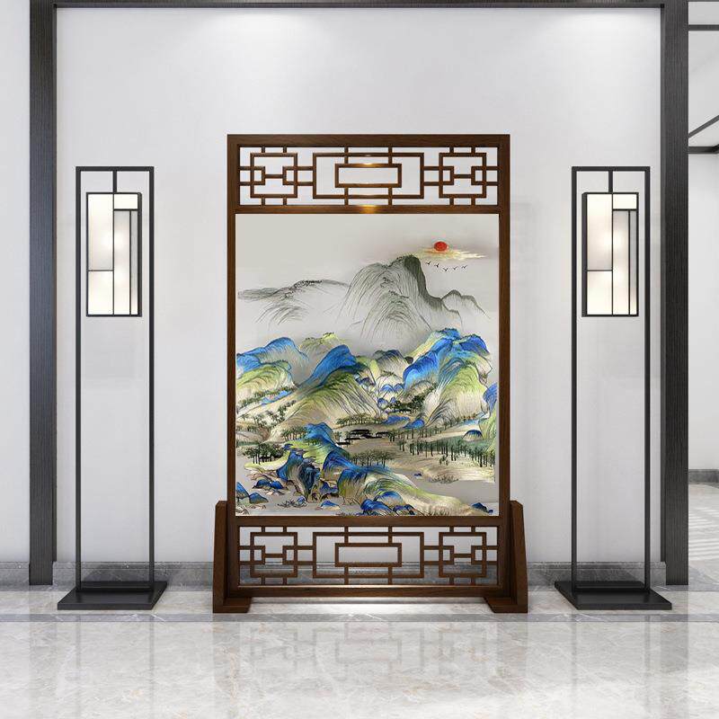 多款长方形大幅半透明纱布画新中式粤绣苏绣茶室酒店双面刺绣画心