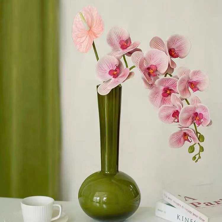 中古琉璃花瓶高级感绿色摆件桌面办公室干花花束客厅摆设一枝花高图片