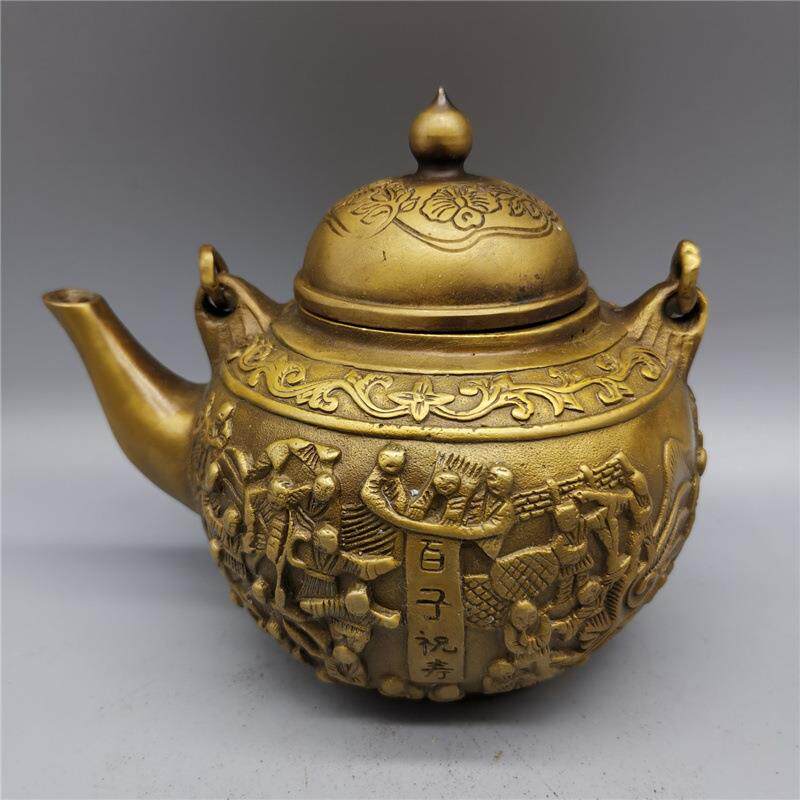 黄铜壶百子祝寿酒壶铜壶贺寿铜茶壶酒壶祝寿寿星酒壶铜壶