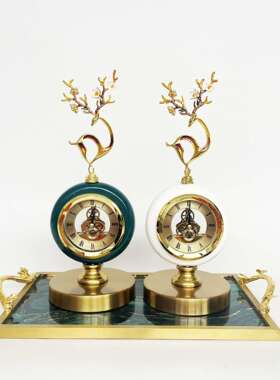 轻奢台式座钟客厅家用钟表摆件桌面时钟简约风小座钟简约静音台钟