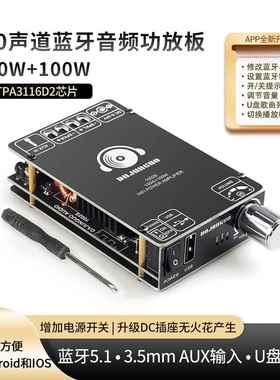 1002S蓝牙功放板100W+100W 双TPA3116D2芯片支持蓝牙 USB AUX播放