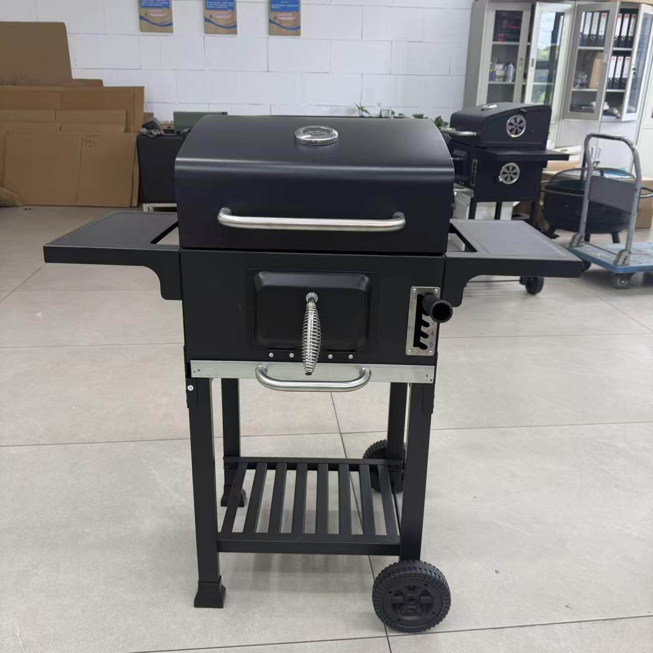 庭院双侧四方美式手推车烧烤炉户外BBQ烟熏加厚家用木炭烤串架