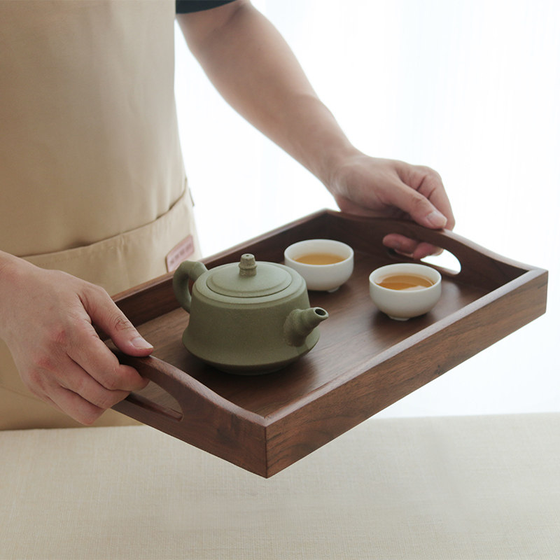 日式黑胡桃木带提手托盘长方形放水杯点心木餐具木制茶具茶盘批发,餐饮具,盘,淘宝优惠券,粉丝福利购,淘宝优惠卷