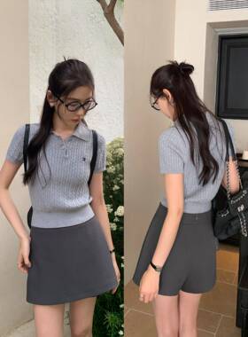 pusumede黑色a字半身裙裤女新款高腰显瘦防走光百搭气质西装短裙