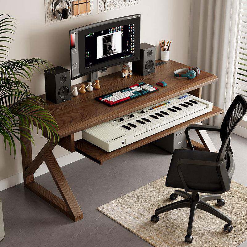 实木电脑桌钢琴桌一体电竞桌家用卧室书桌办公工作音乐编曲制作桌