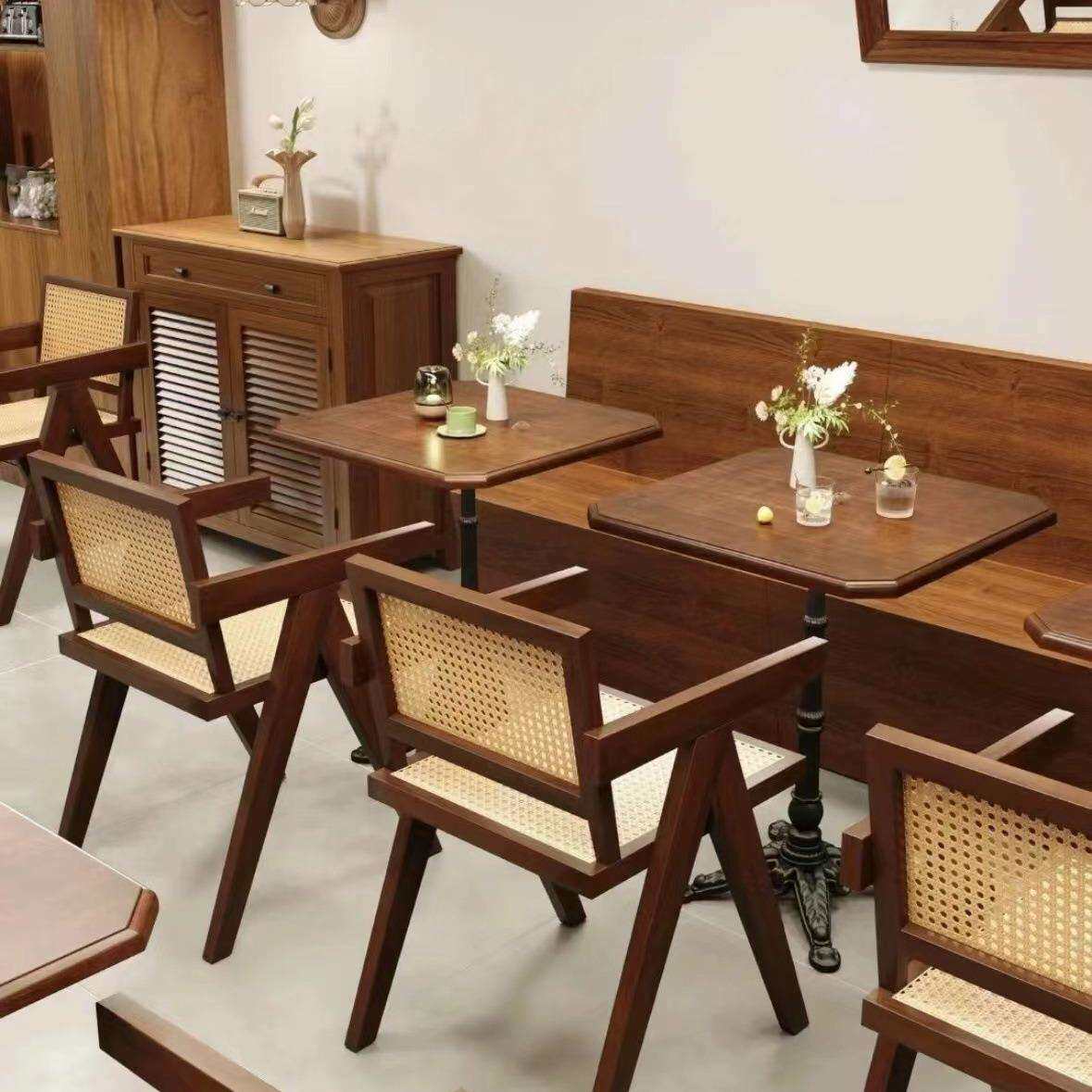 中古商用咖啡桌和椅子组合甜品烘焙咖啡店桌子美式复古咖啡厅桌椅