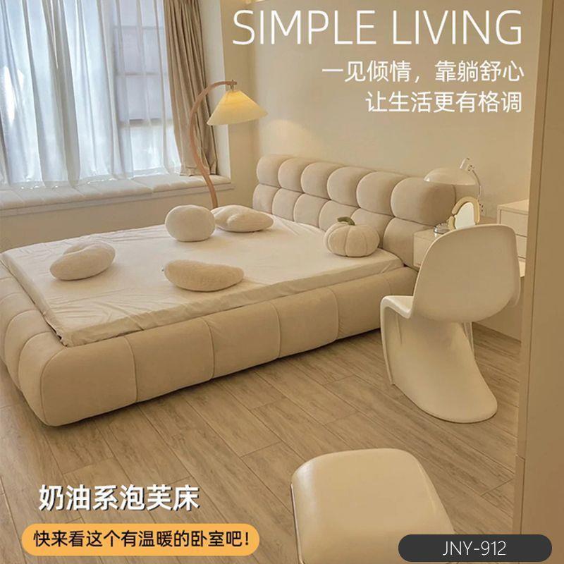 大奶油风科技绒布艺床布小11162344户现型代简约科技主卧床泡芙云