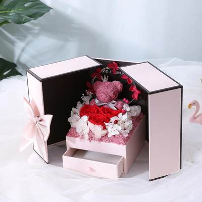 厂家520情人节礼物生日 带灯玫瑰抽屉首饰双开门永生花礼盒