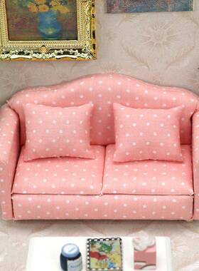 1:12迷你娃娃屋家具dollhouse沙发OB11客厅摆件微缩双人沙发模型