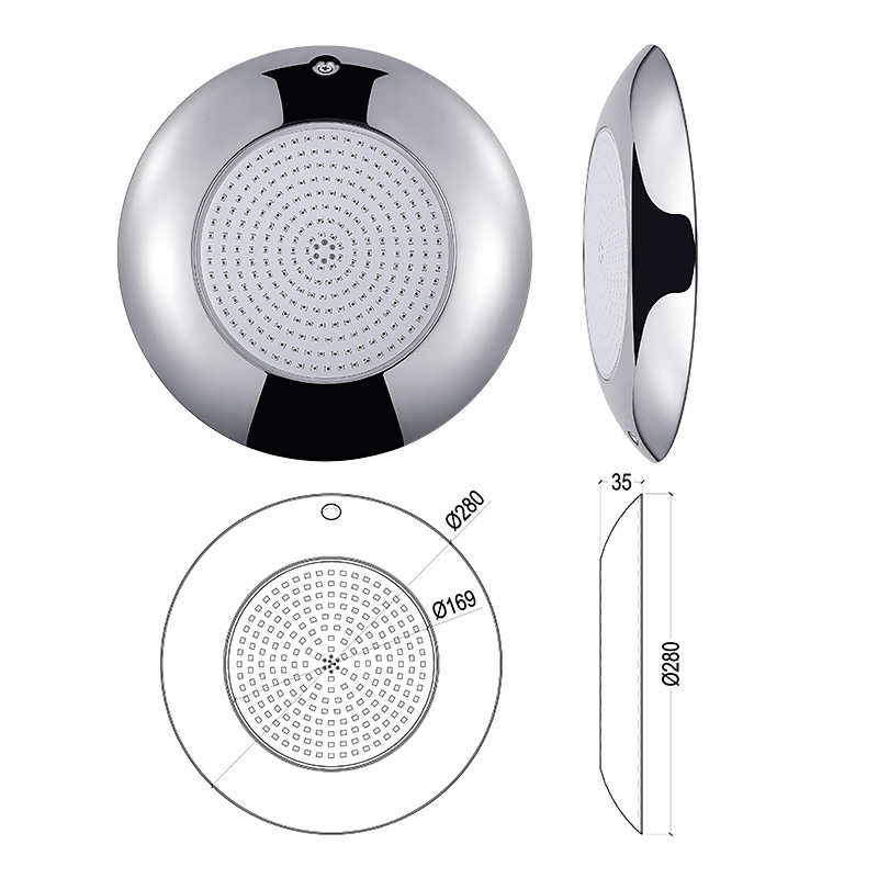 外贸316L全不锈钢模块化土建泳池灯明装超薄水底灯水下七彩灯