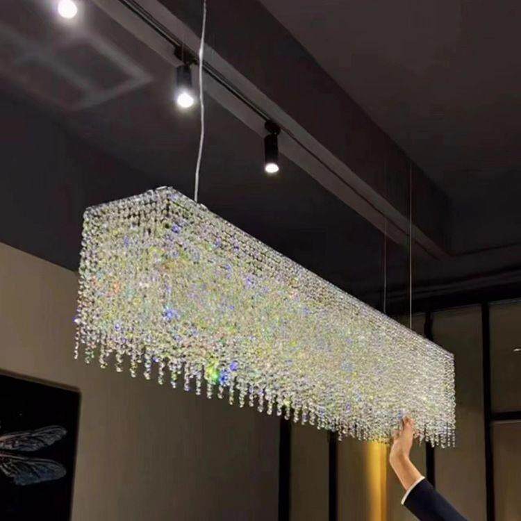 客厅吊灯现代简约轻奢水晶长方形奢华餐厅吧台水晶灯家居