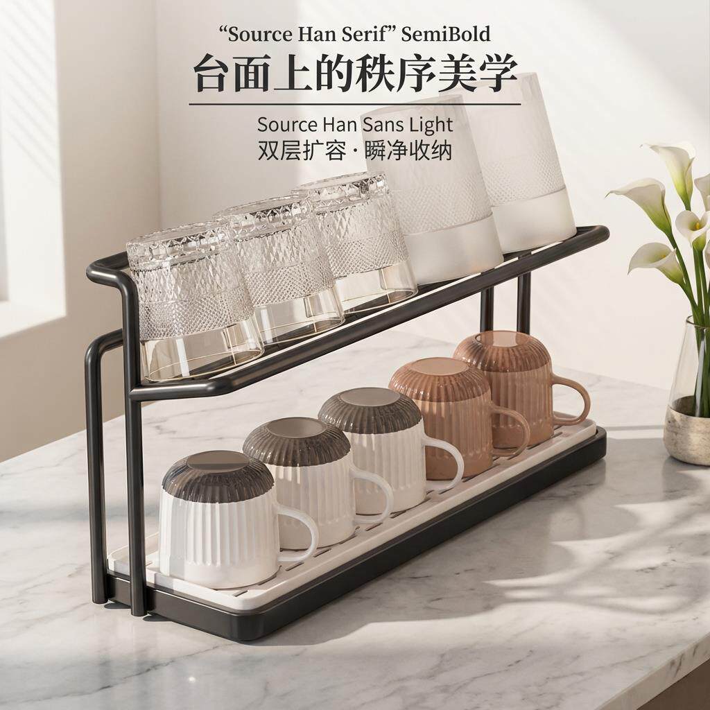 餐桌台面玻璃杯子收纳架简约双层沥水托盘厨房茶杯水杯置物架神器