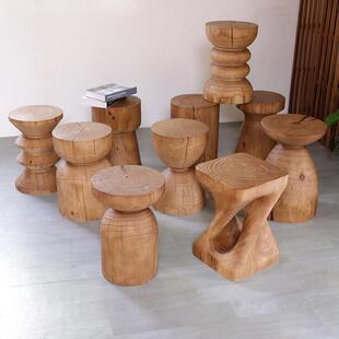 实木墩子原木凳子边几茶几圆形树覆古侘寂风床头柜根雕摆件换鞋凳