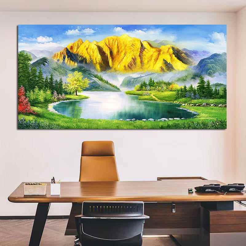金山聚宝盆装饰画客厅办公室挂画贴画玄关背有靠山背景墙壁纸贴画