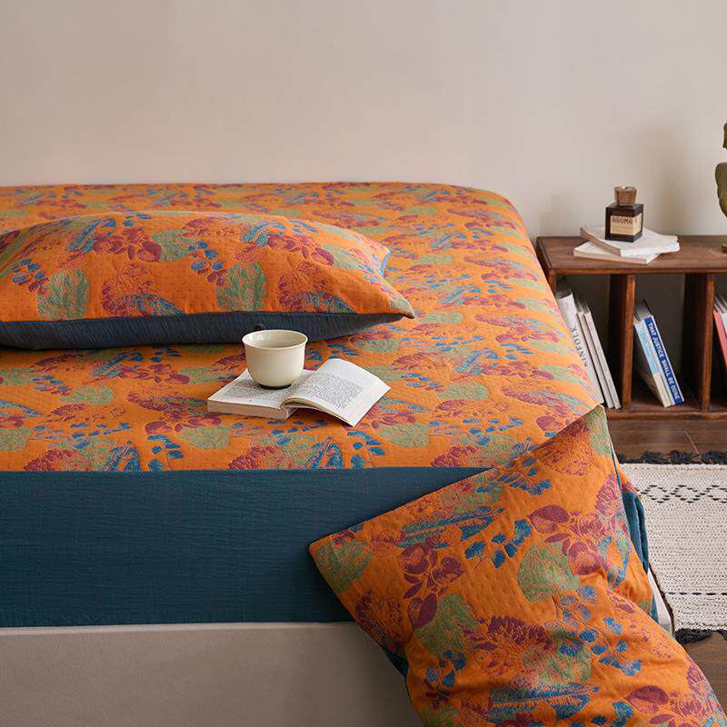 纯棉三层纱床笠全棉色织提花三层纱布床笠透气床垫套亲肤裸睡床罩