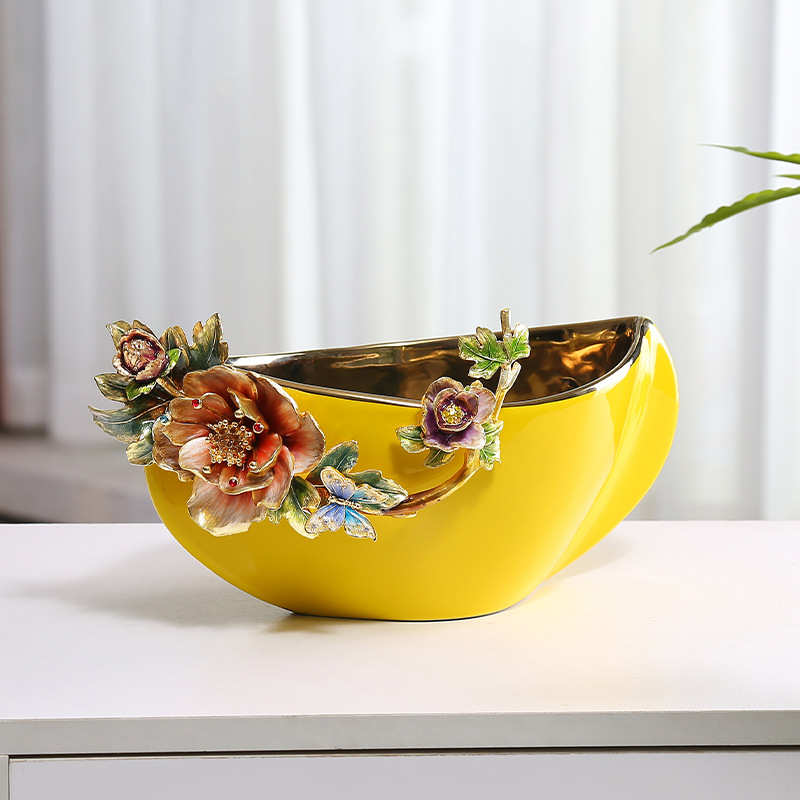珐琅彩桌面花瓶陶瓷花瓶电视柜玄关干花花器插花瓷器摆件果盘整套