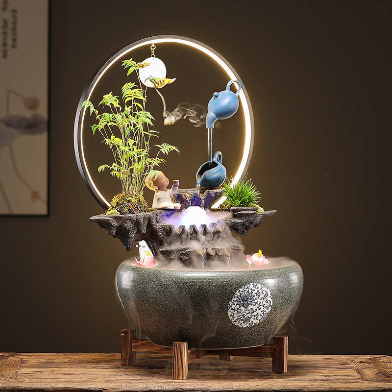 创意招财悬壶流水摆件新中式客厅桌面装饰水循环鱼缸开业乔迁礼品