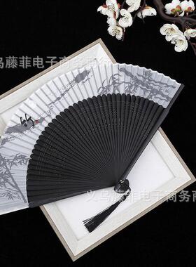 夏季复COS黑色樱花扇子扇子竹雕