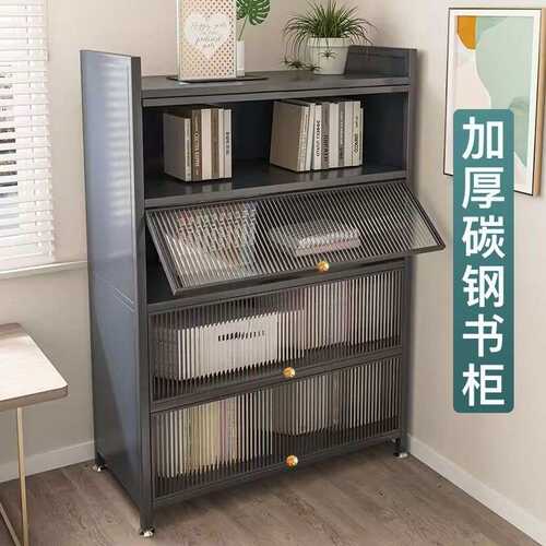新款家用钢制书柜带门图书书架落地置物架防尘收纳柜子储物柜枫泓