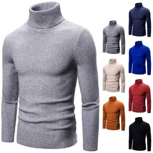 Men's high neck sweater, youth striped pullover, base knit