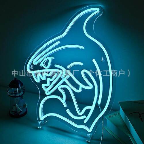 led蓝色鲨鱼霓虹灯造型灯儿童房装饰外贸跨境